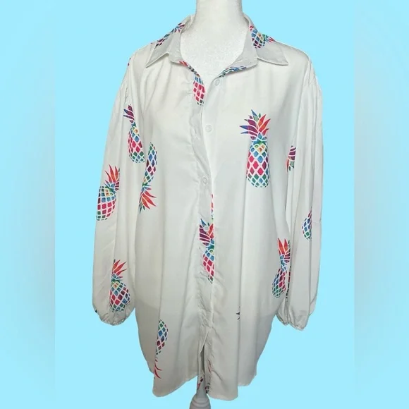 Colorful Pineapple Print Button-Up Shirt - Picture 2 of 4